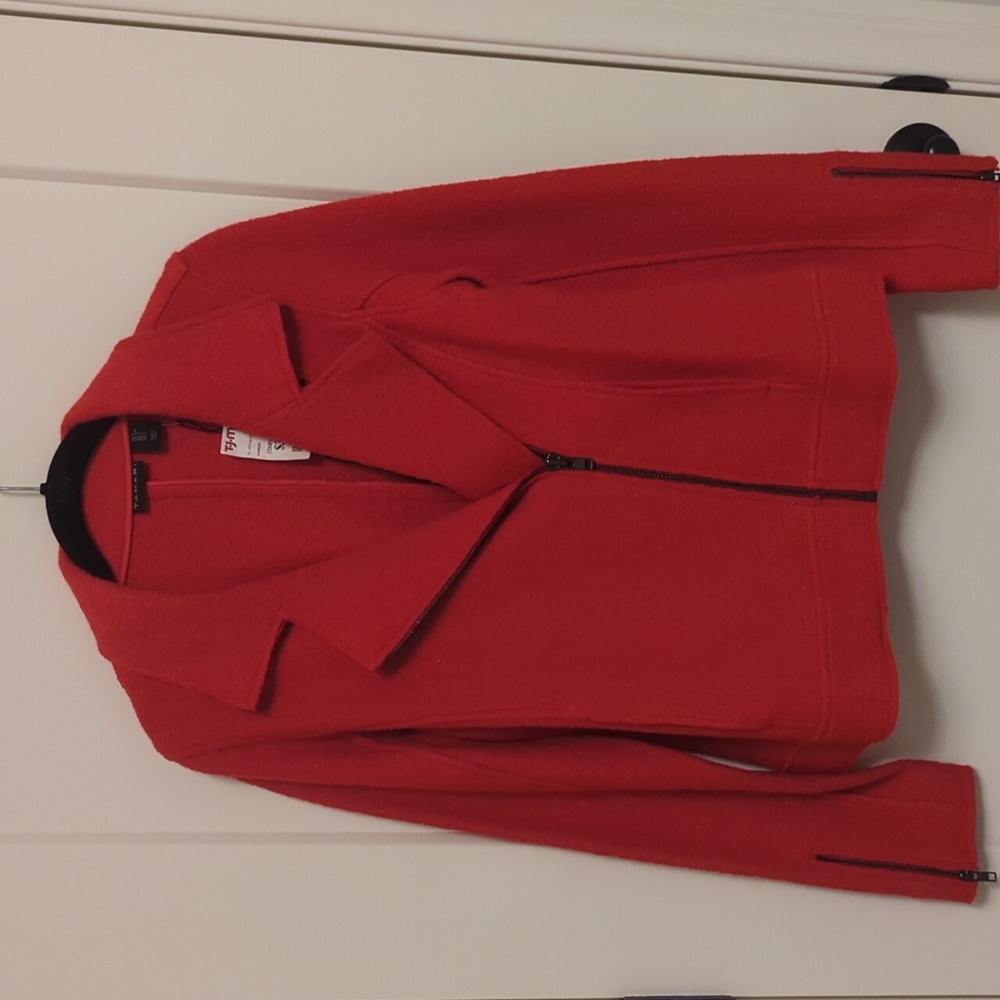 NWT Tahari asymmetrical red zip-up wool jacket Sz. S